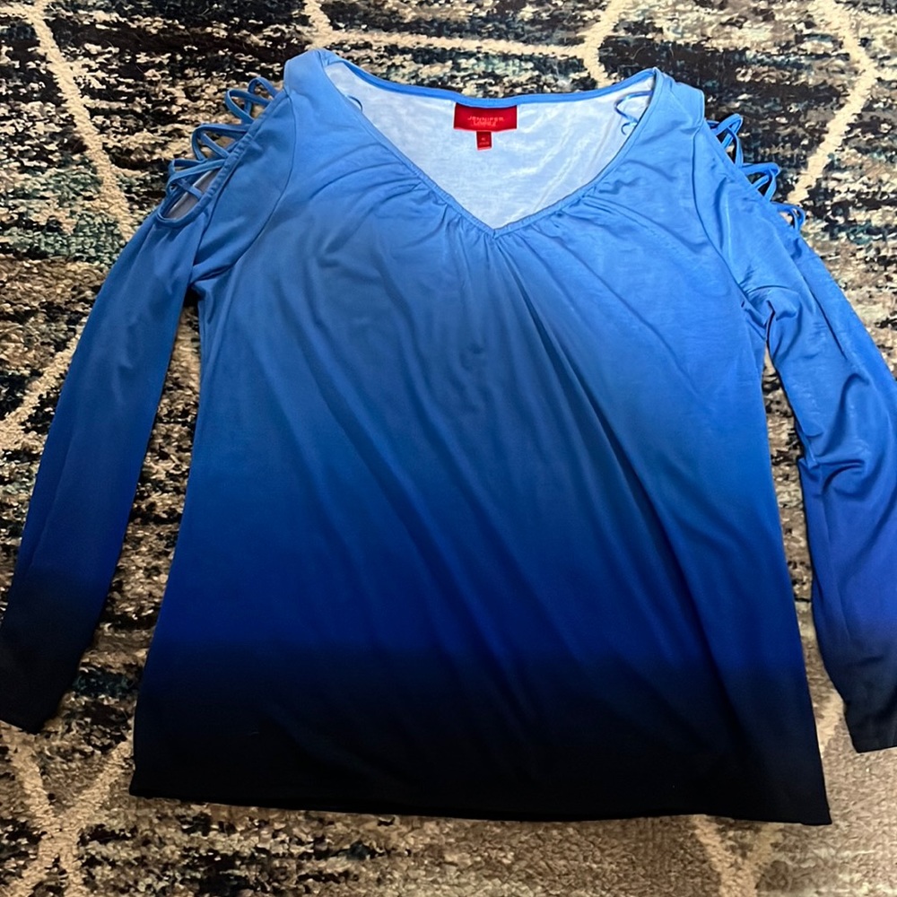 Brand new long sleeve lattice sleeves Jennifer Lopez top in Ombré blue size XL